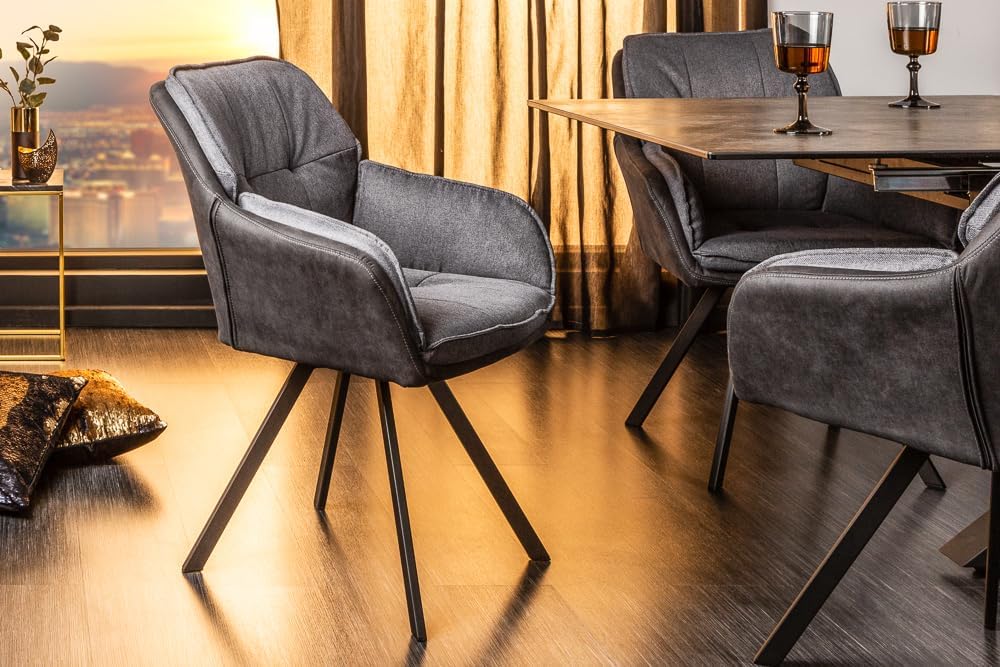 invicta INTERIOR Drehbarer Design Stuhl MR. Lounger anthrazit grau mit Armlehne Sessel Esszimmerstuhl Drehbar