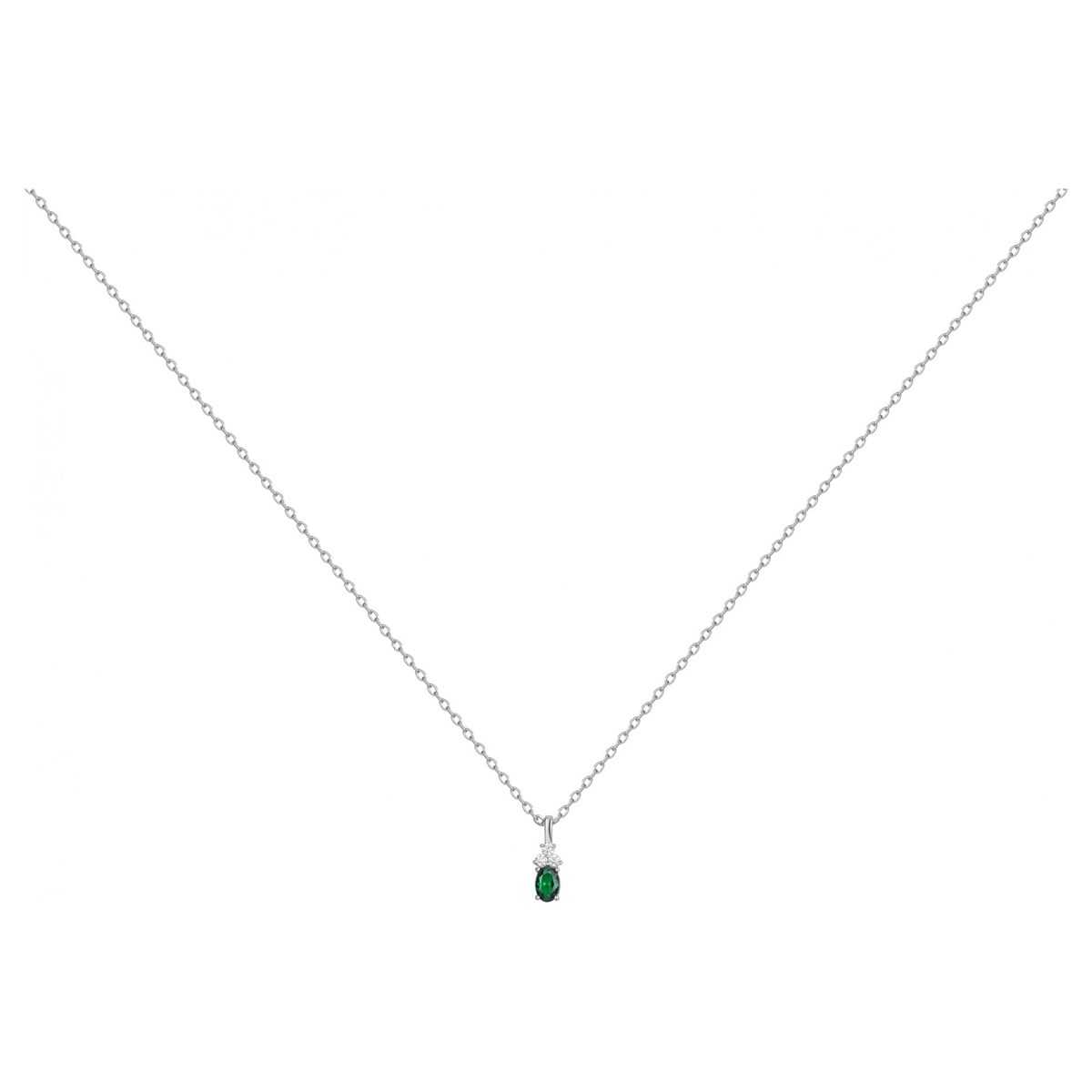 Collier mono-motif en Argent avec oxyde de zirconium vert emeraude