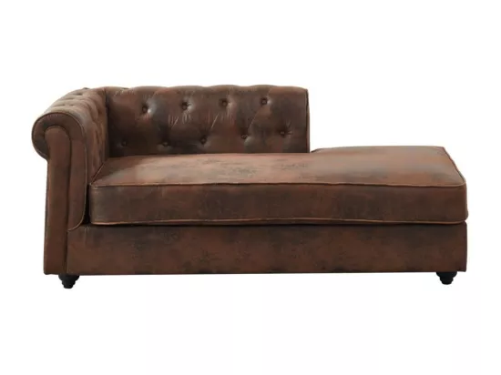 Méridienne droite chesterfield en microfibre aspect cuir vieilli SHIREL