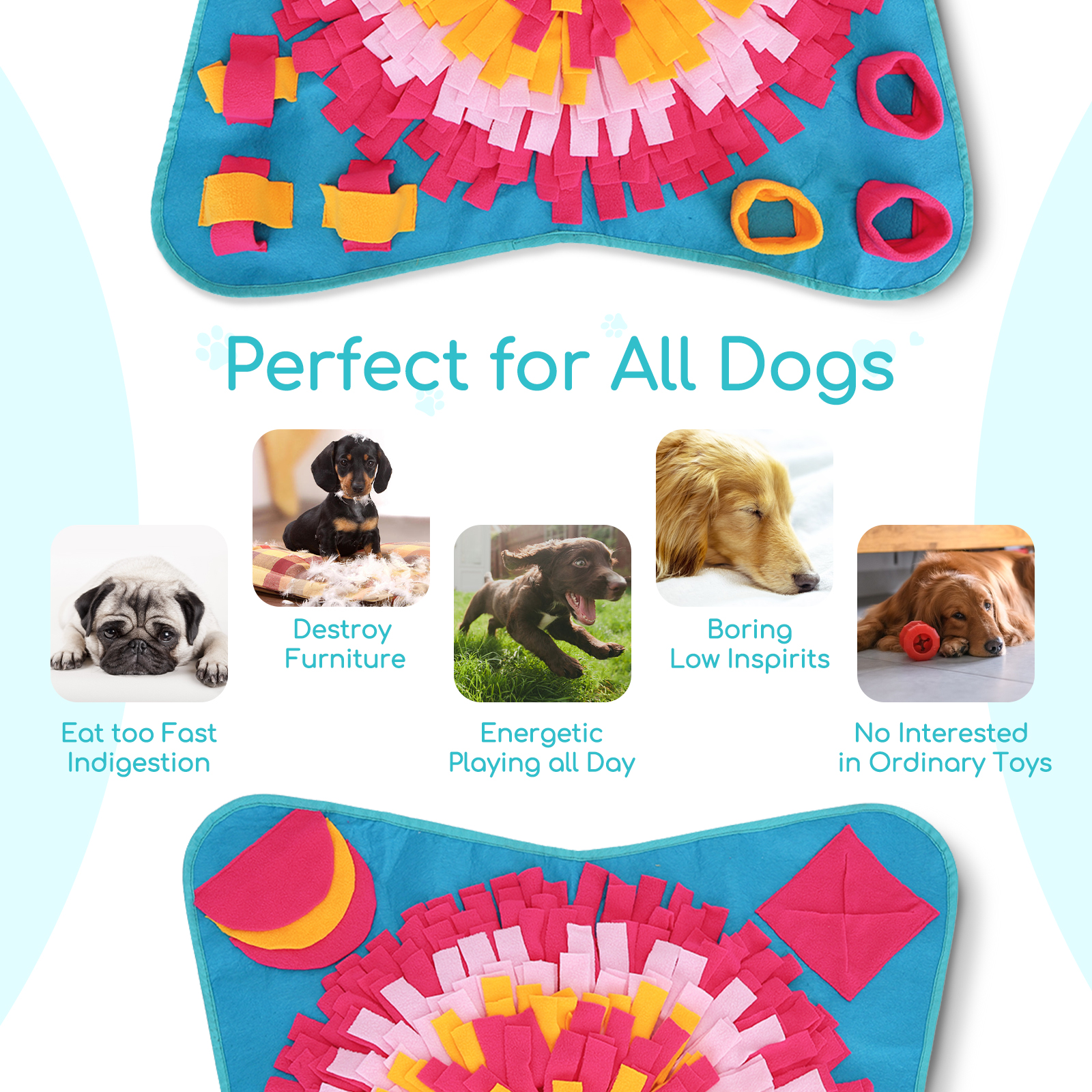 Tapete de Busca Nobleza - Jogo de Inteligência para Cães - Tapete de Busca Interativo para Cães - Tapete Portátil de Alimentação Lenta para Treinamento de Busca de Alimentos, 70*70cm