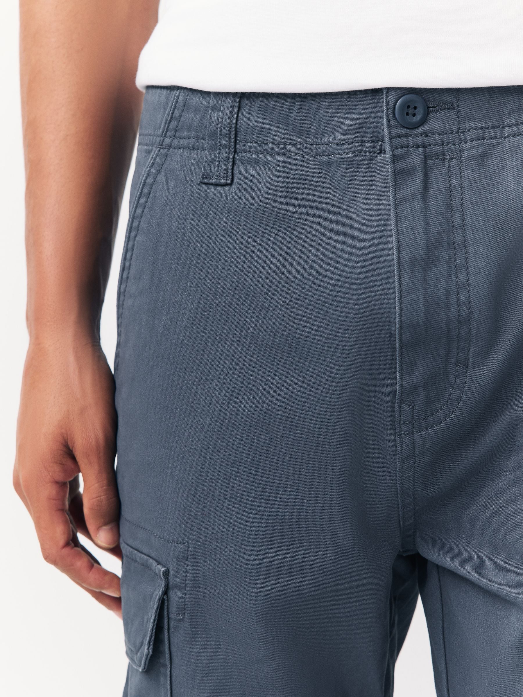 Blauw - Slim Fit - Katoenen cargostretchbroek