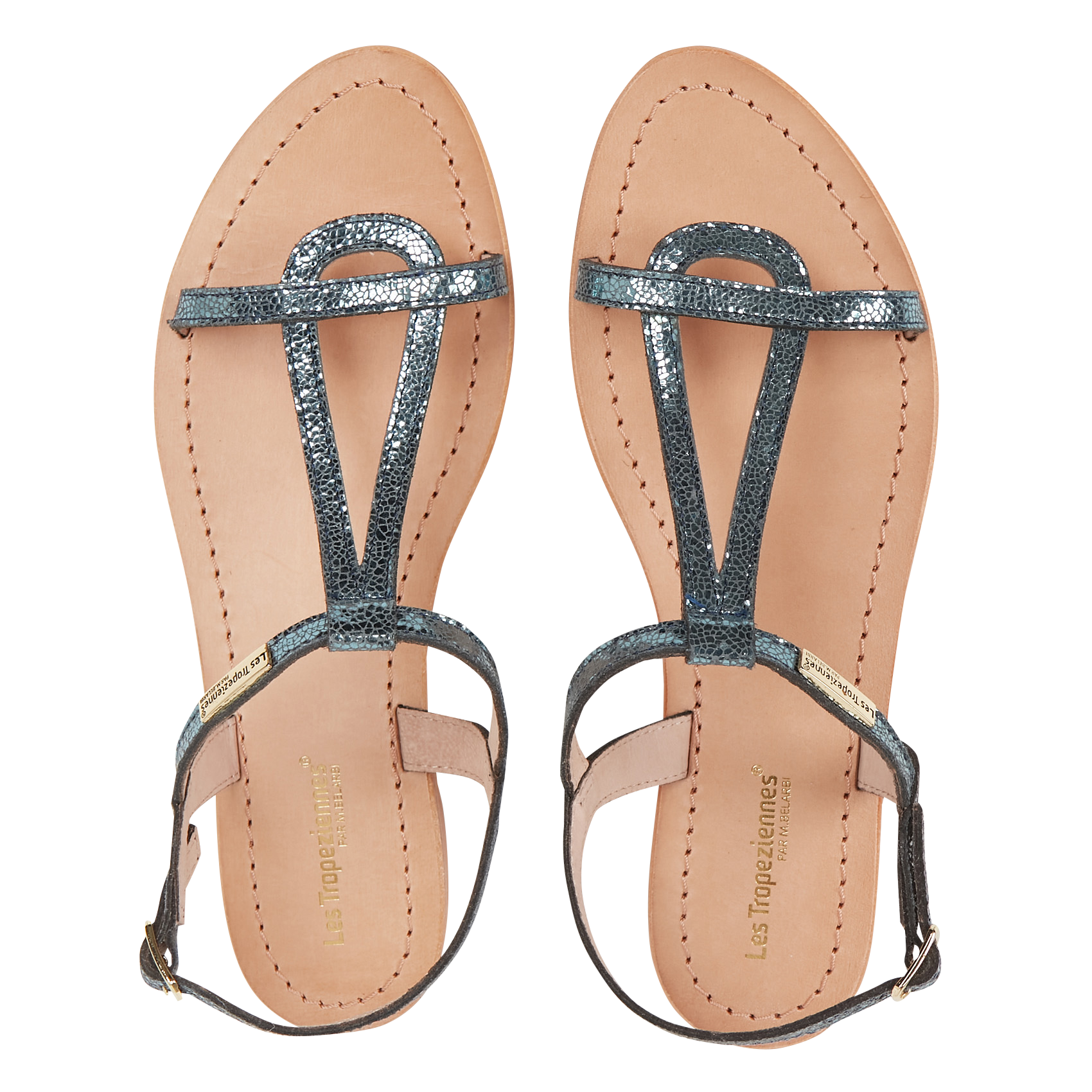 HAMAT - Sandales plates en cuir métallisé | Bleu