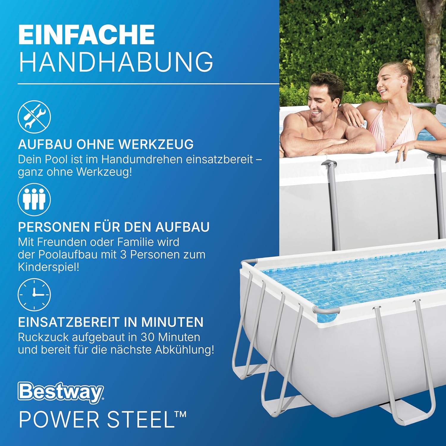 Bestway Power Steel Frame Pool Komplett-Set mit Sandfilteranlage 549 x 274 x 122 cm, lichtgrau, eckig