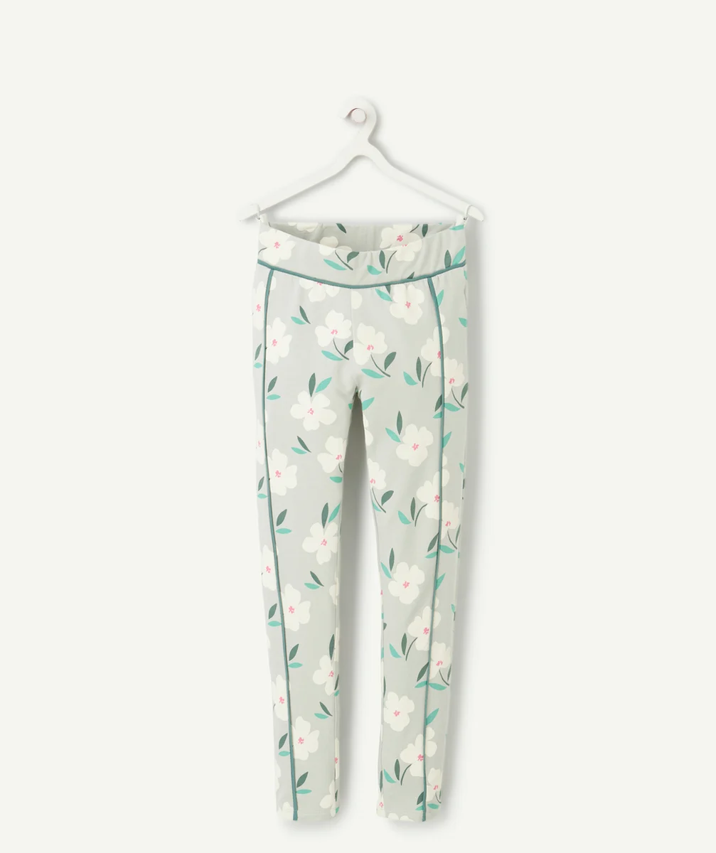 PANTALON TREGGING FILLE EN VISCOSE RESPONSABLE BLEU IMPRIMÉ FLEURI