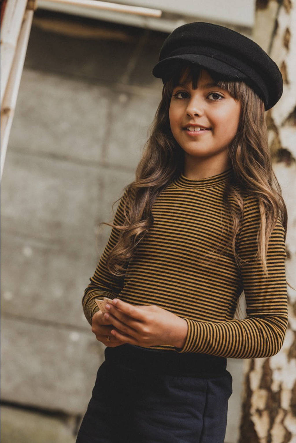 LOOXS gestreepte longsleeve oker/zwart