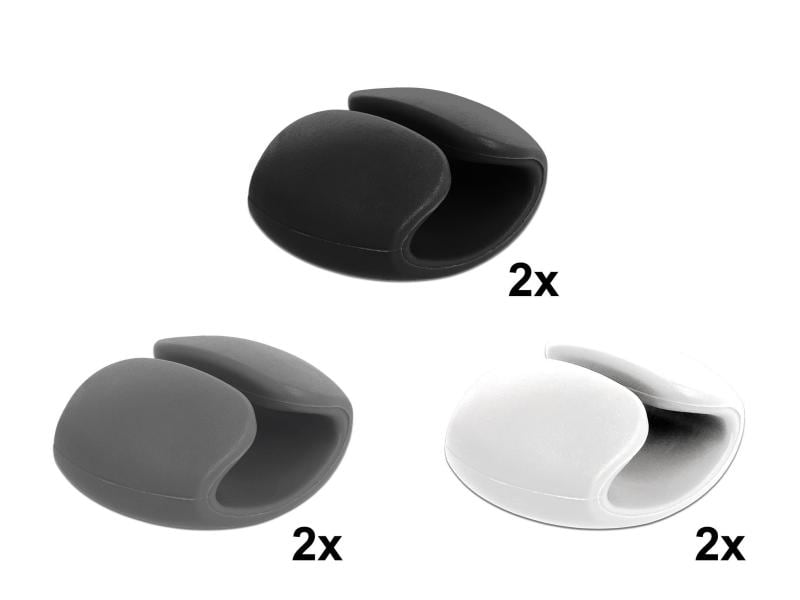 Delock Kabel-Clip 14 mm, 3x2 Stück, weiss, grau, schwarz Delock Kabelhalter Clip Set 6 Stück