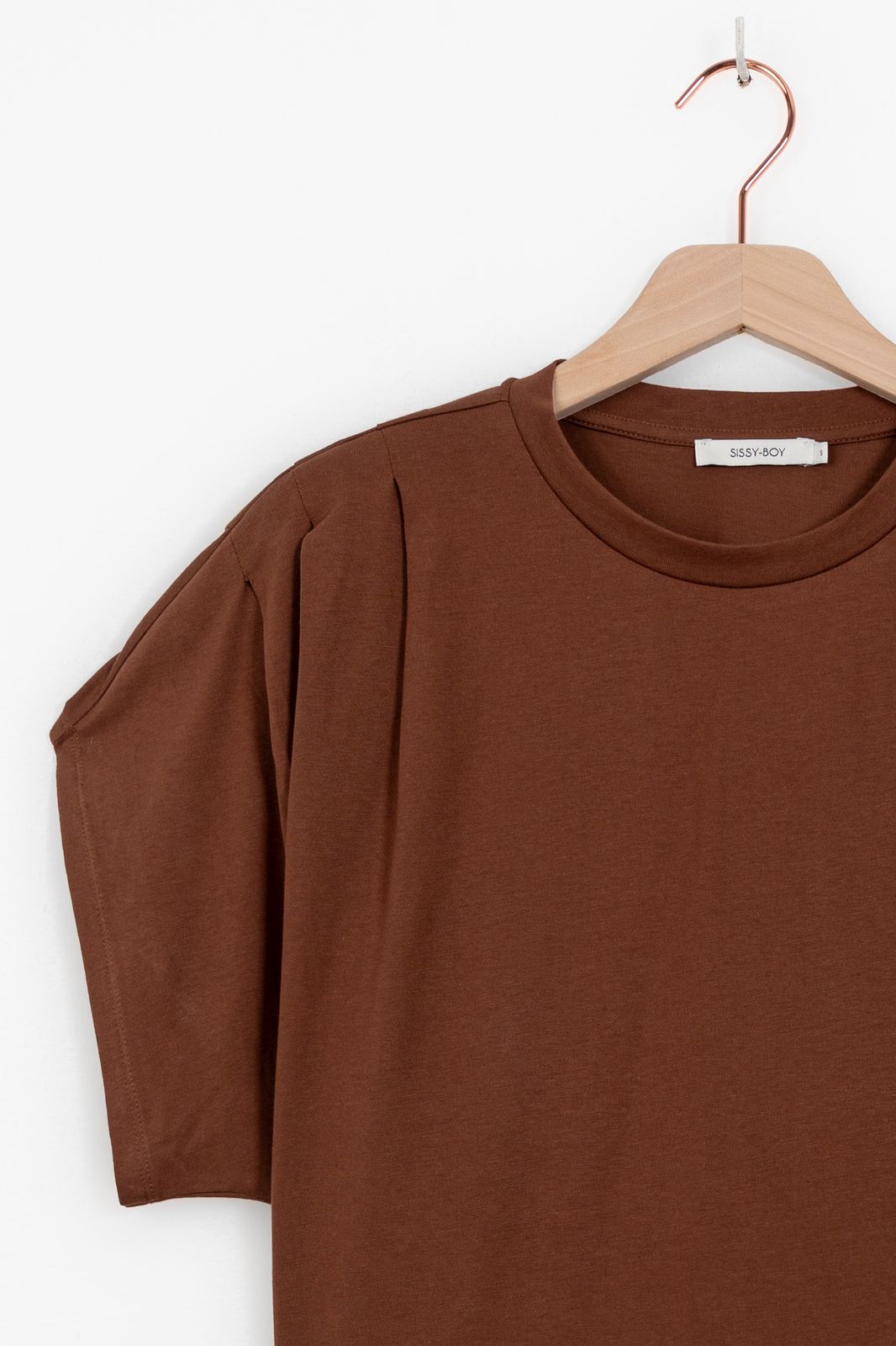 Donkerbruin T-shirt met geplooide details