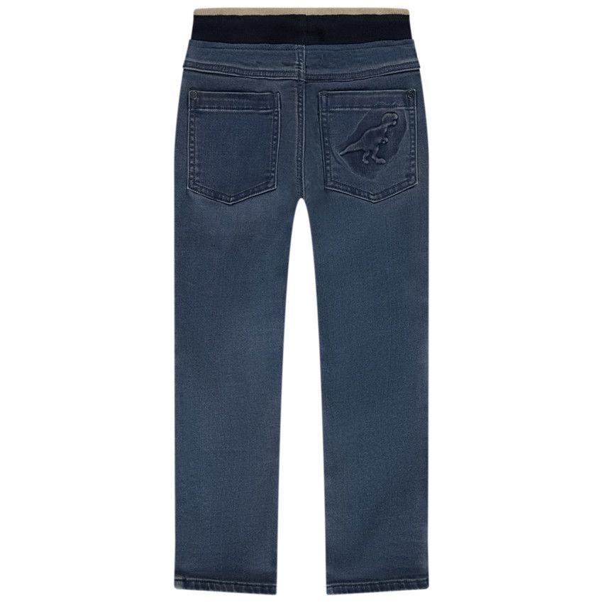 Jean droit motif dinosaure en relief sur la poche pour garçon - Bleu moyen