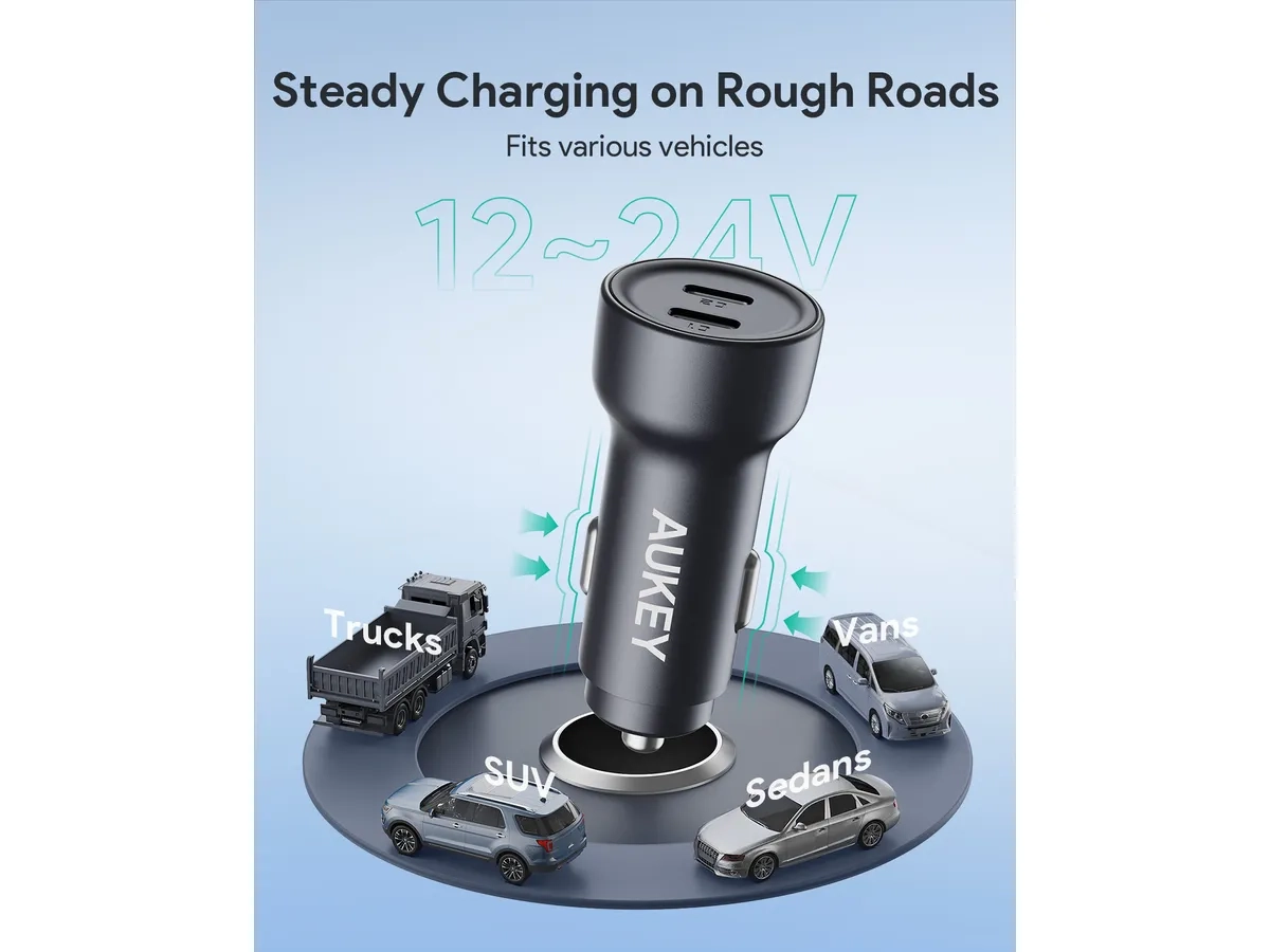 (65W) Enduro Dual USB C Auto KFZ Ladegerät Car Charger Schnellladegerät für Zigarettenanzünder Power Delivery (CC-Y23) - Schwarz