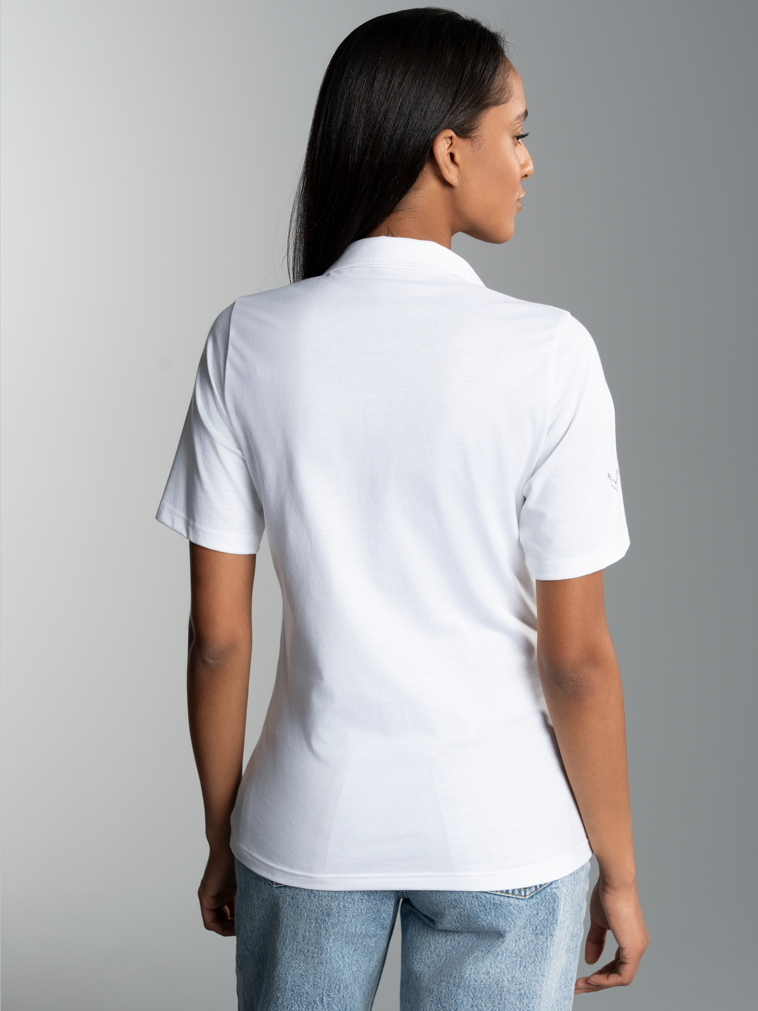 Poloshirt aus Baumwolle mit Kristallsteinen Weiss