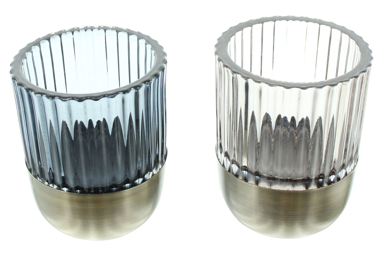 FRANK FLECHTWAREN | Retro theelichthouder, set van 2, 8,5 x 8,5 x 10,5 cm, GLAS, METAAL