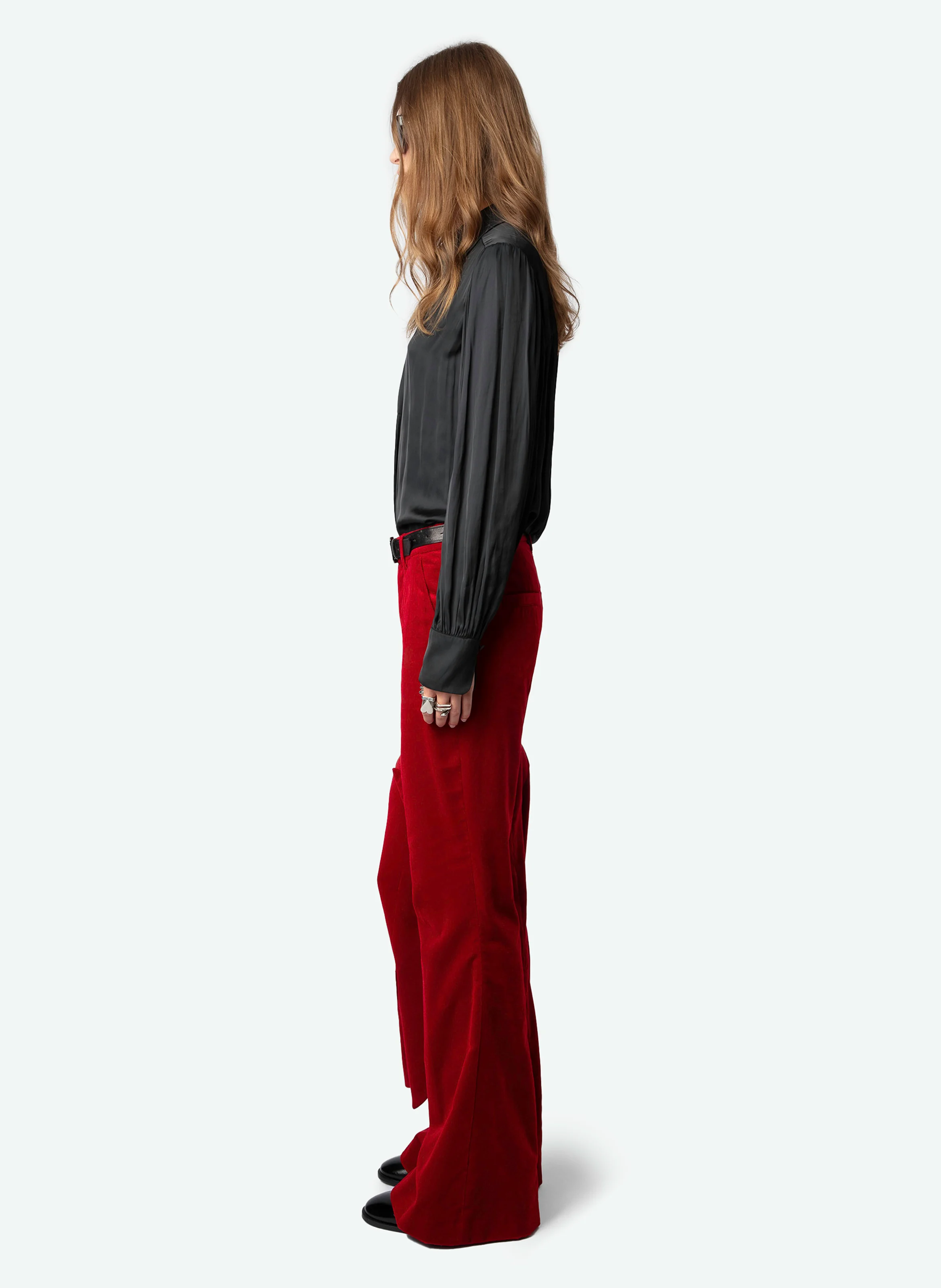 PREVY - Pantalon velours en coton | Rouge