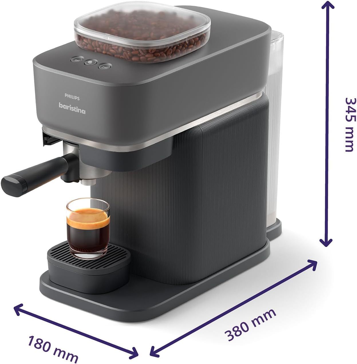 Philips Baristina Espressomaschine - Real Espresso- made simple. Kompakte Kaffeemaschine- Naturweiß mit weißem Siebträger- 16-bar-Pumpendruck- automatisches Mahlwerk- Cafe Crema (BAR300/00)
