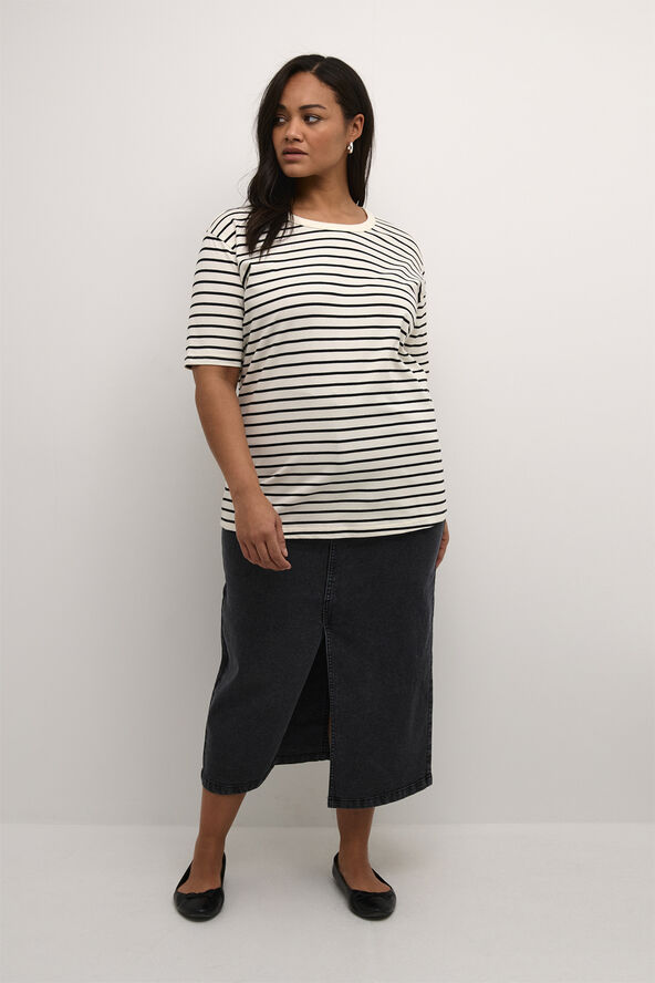Kaffe Curve KCWinni 1/2 Sleeve T-Shirt Antique white/black stripe
