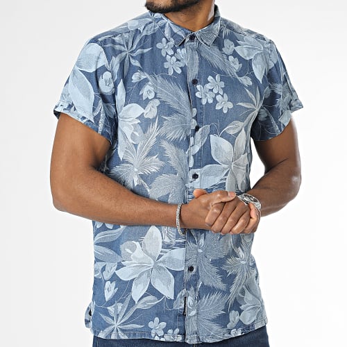 Chemise Jean Manches Courtes Clovis Bleu Denim Floral
