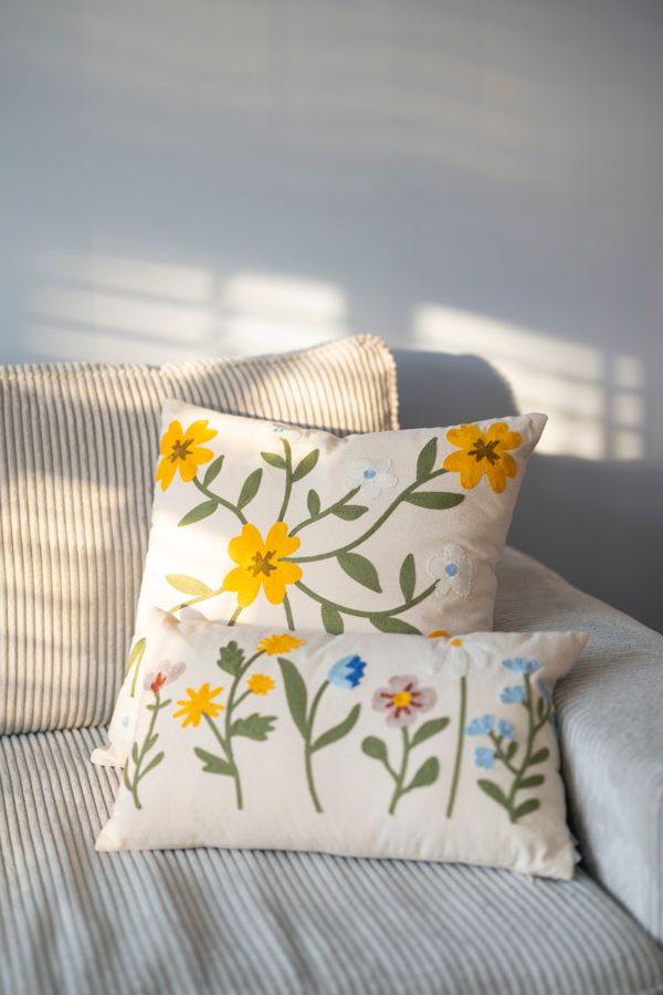 Kussen met bloemen, bio-katoen, offwhite, 50 x 50 cm