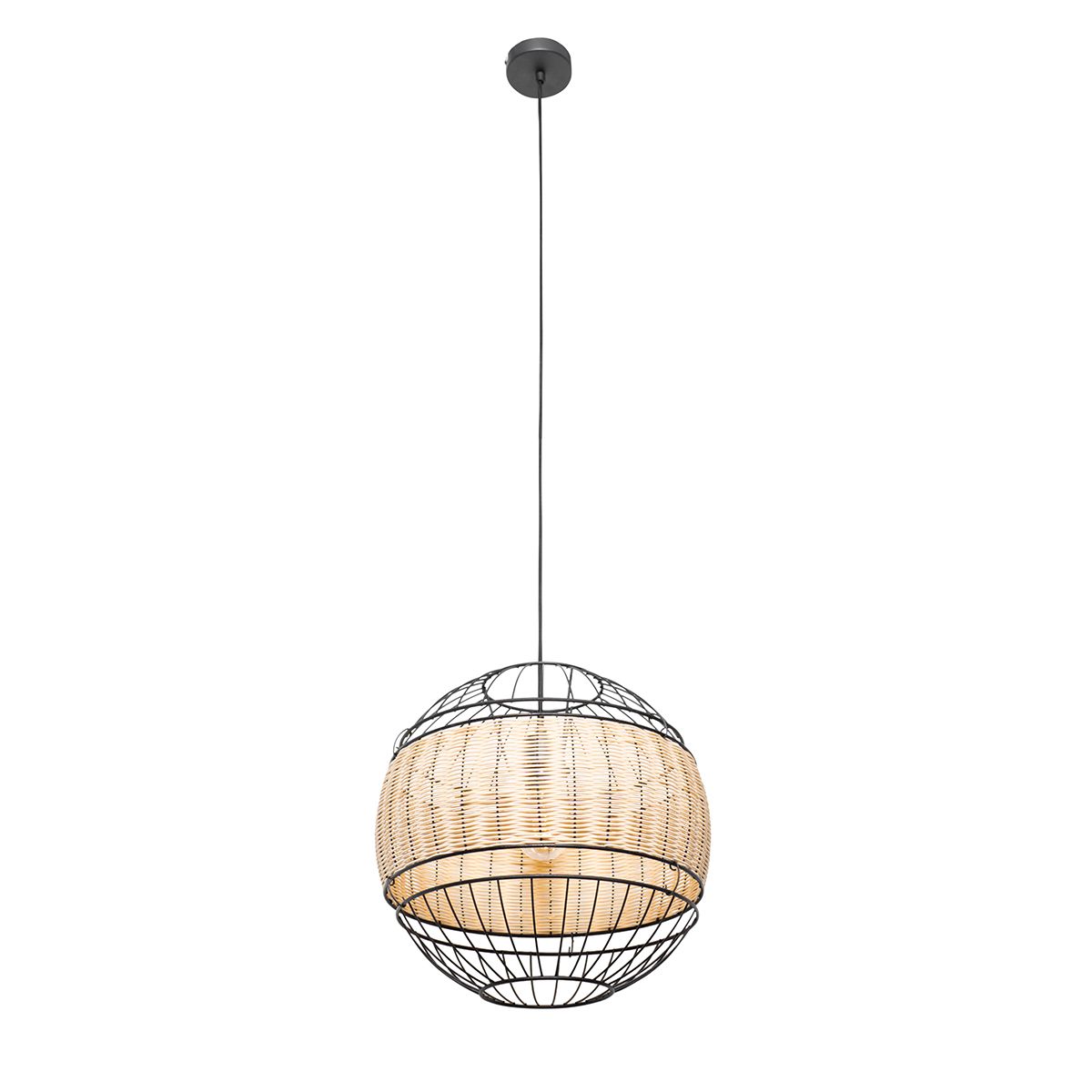Oosterse hanglamp zwart met rotan 38 cm - Emir