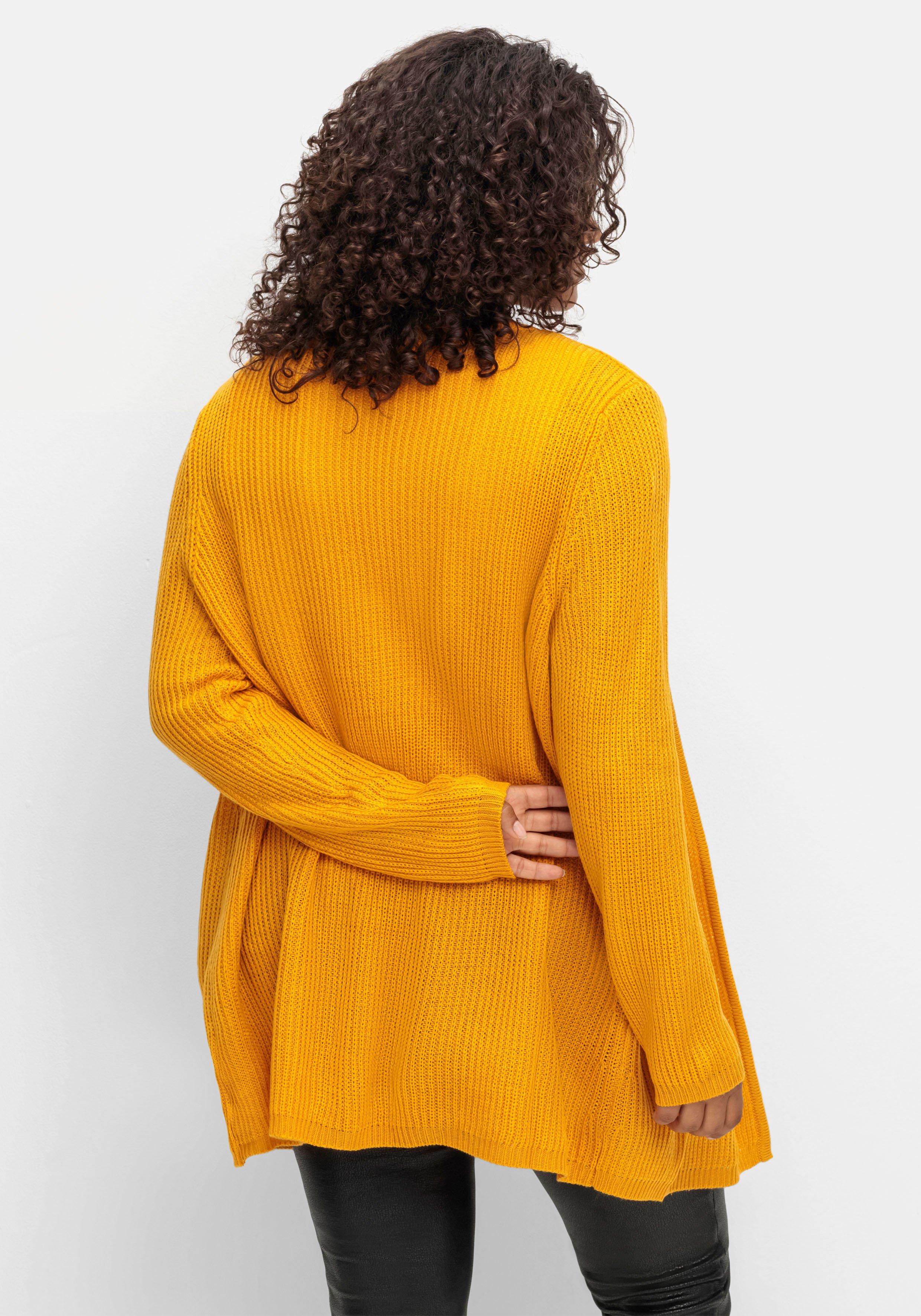 Longstrickjacke in verschlussloser Form, in Rippstrick
