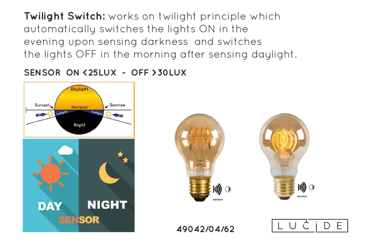 Lucide A60 LED lichtbron E27 4W 2200K met sensor niet dimbaar