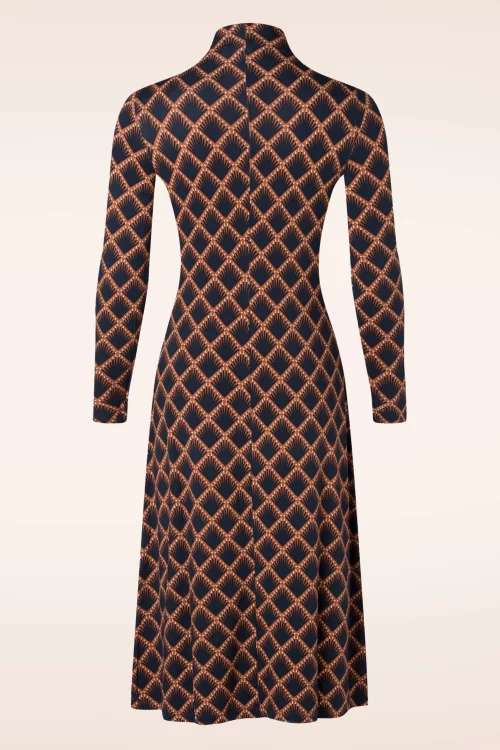 Surkana Gracie perkins midi jurk in bruin en donkerblauw