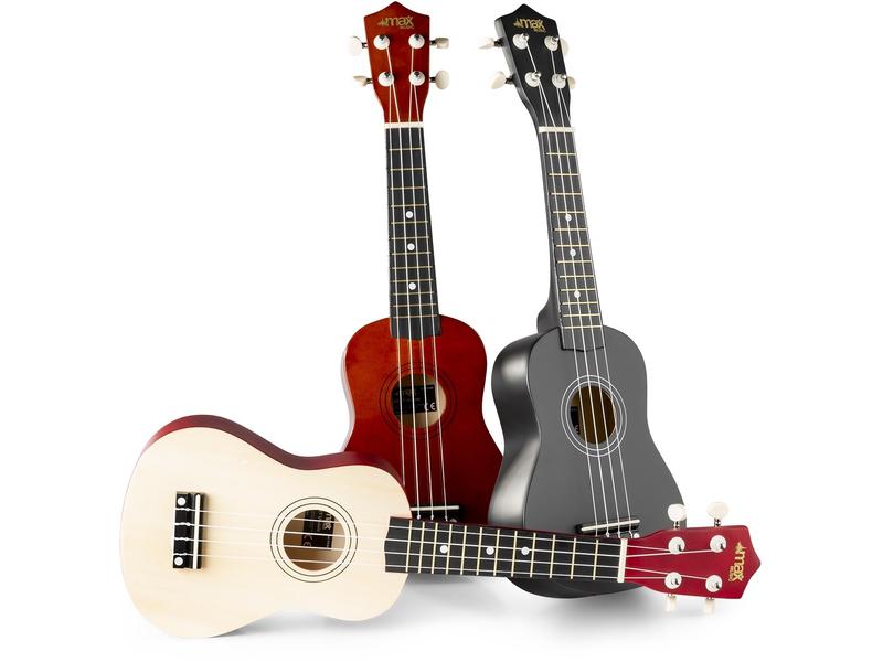 MAX Ukulele UKEY Set Soprano Schwarz 21 Zoll Sopranukulele mit Tasche und Zubehör