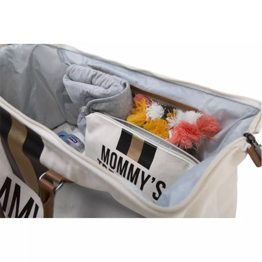 CHILDHOME Mommy Bag Groß Canvas Beige Stripes Black  Gold