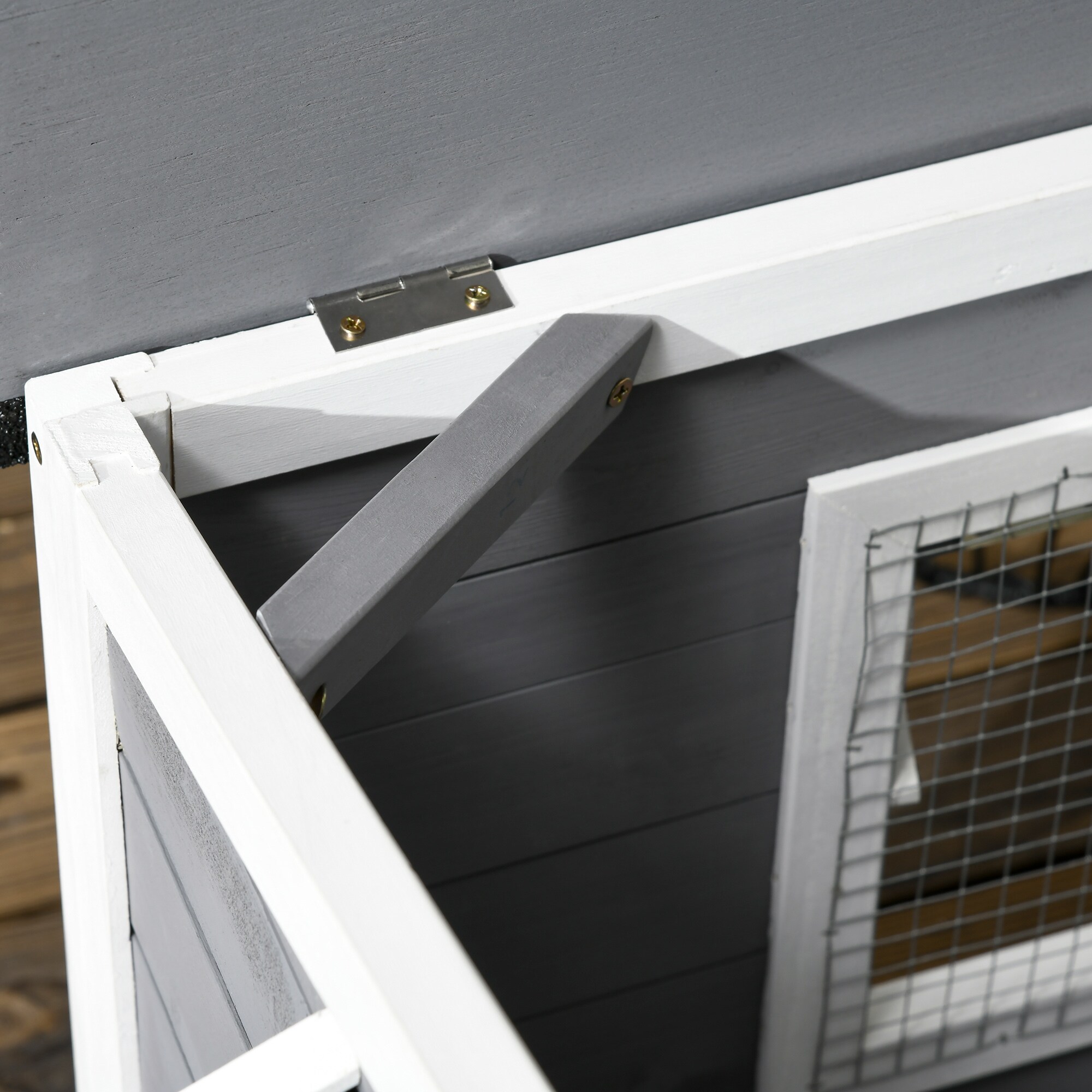 PawHut Hundehütte mit zu öffnendem Asphaltdach grau, weiß 109L x 79B x 72H cm