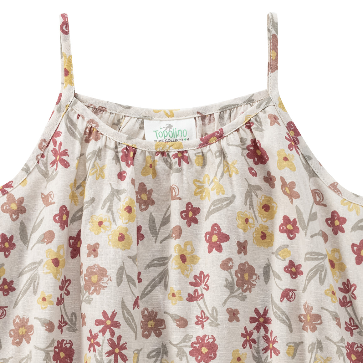 Topolino Pure Collection Mädchen Leinen-Kleid mit Blumen allover dunkelrot / creme / bunt