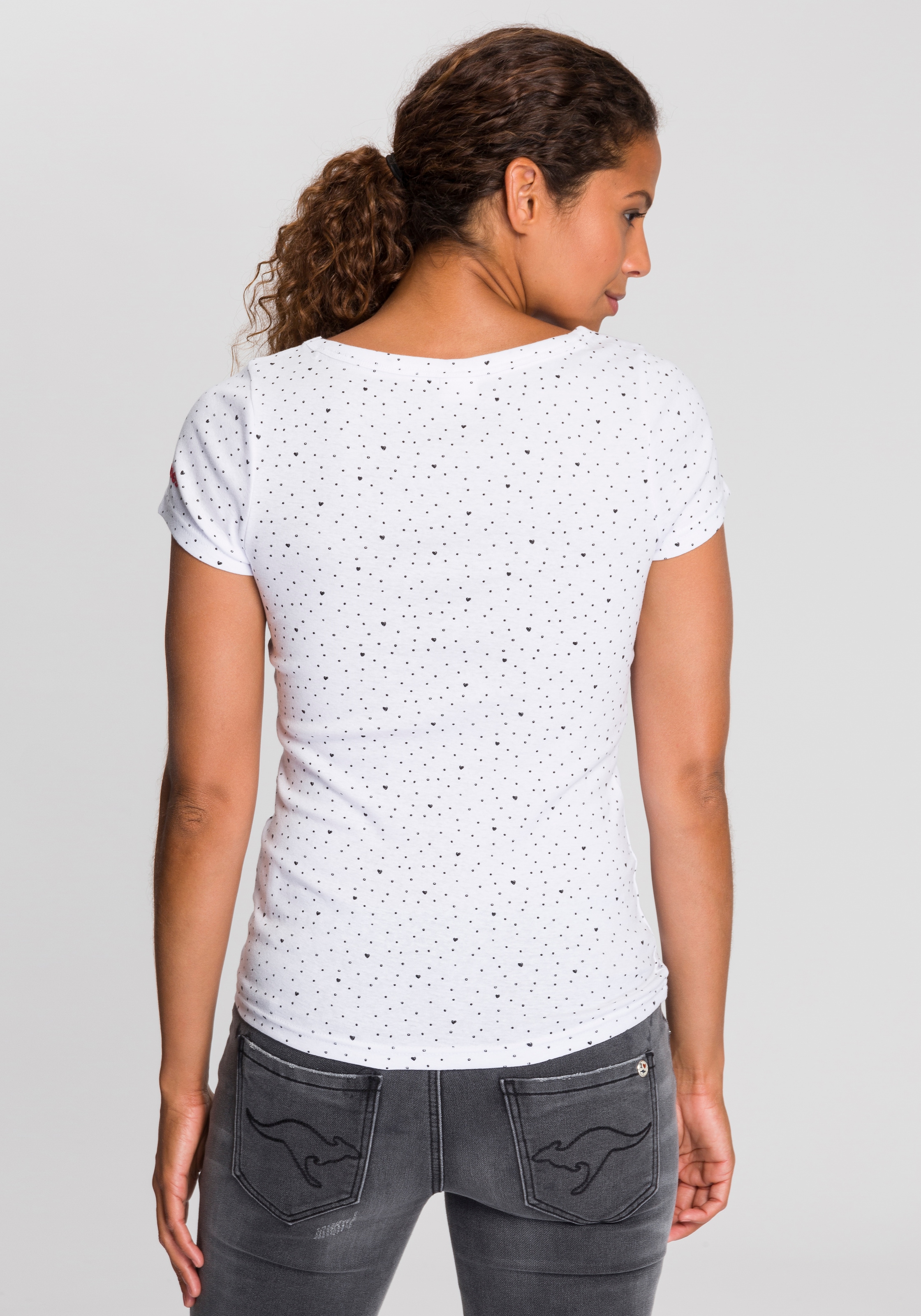 KangaROOS T-Shirt , Kurzarm,  elastische Rippware,  mit Herz-Muster,  Rundhalsausschnitt
