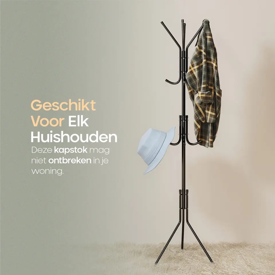 O'DADDY® Kapstok Staand - Opbergrek - 12 Haken - Vrijstaand Garderoberek