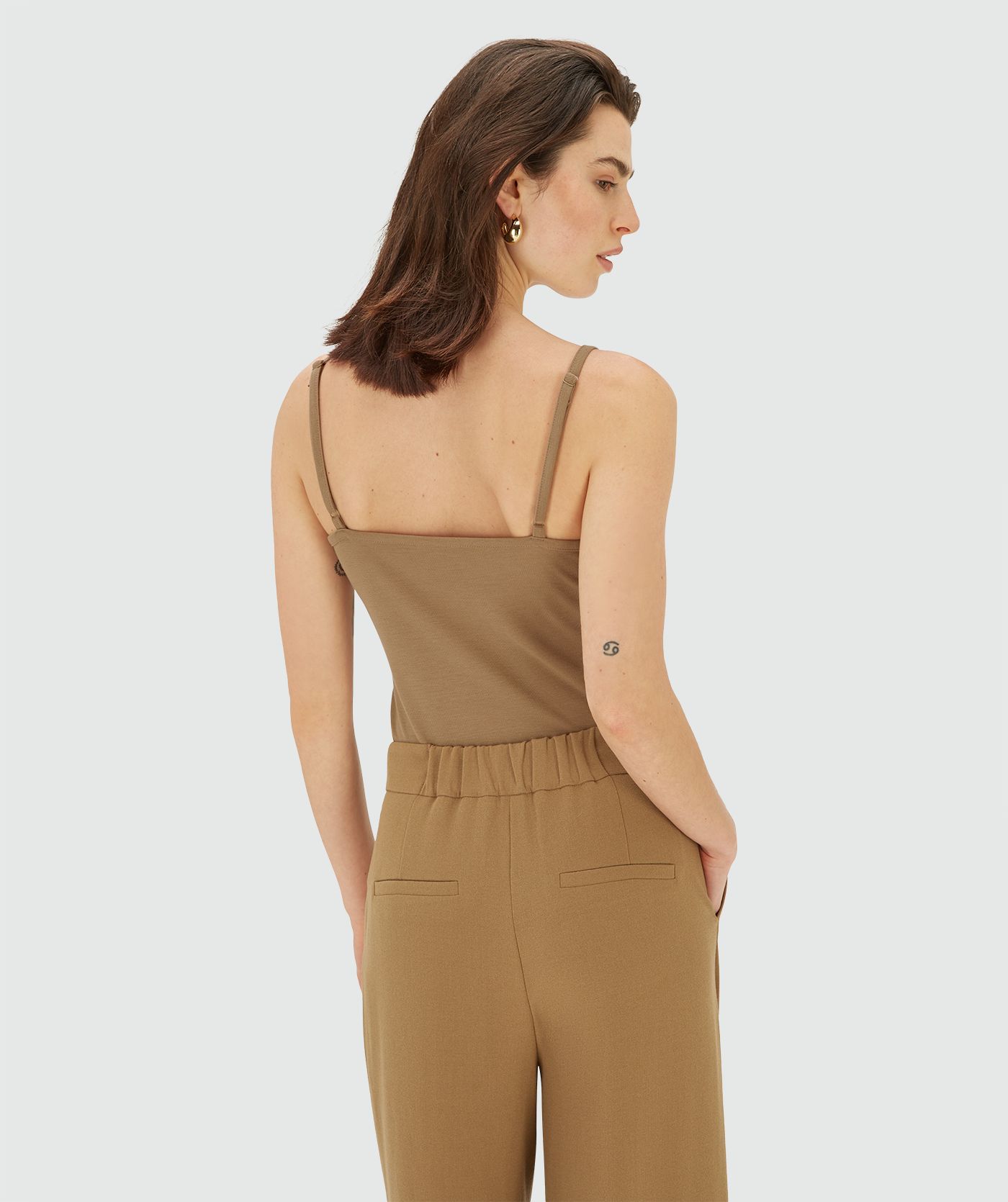 JV-RIVER slim fit top met kant - light khaki