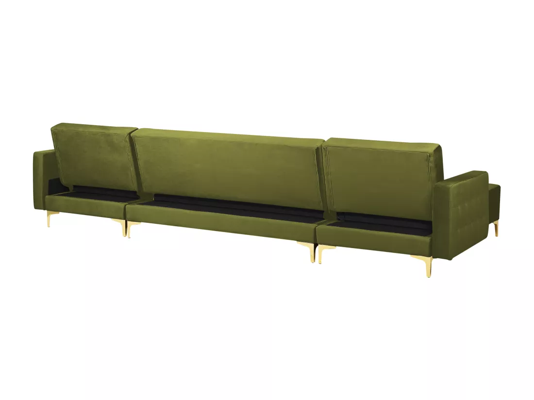 Canapé modulable 5 places en forme de U velours vert avec ottoman ABERDEEN