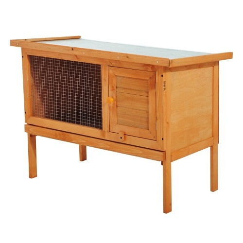 Gaiola grande para coelhos PawHut com pés elevados, cor madeira.