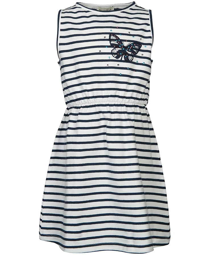 Jersey-Kleid KLEINER SCHMETTERLING mit Pailletten gestreift in weiß/dunkelblau