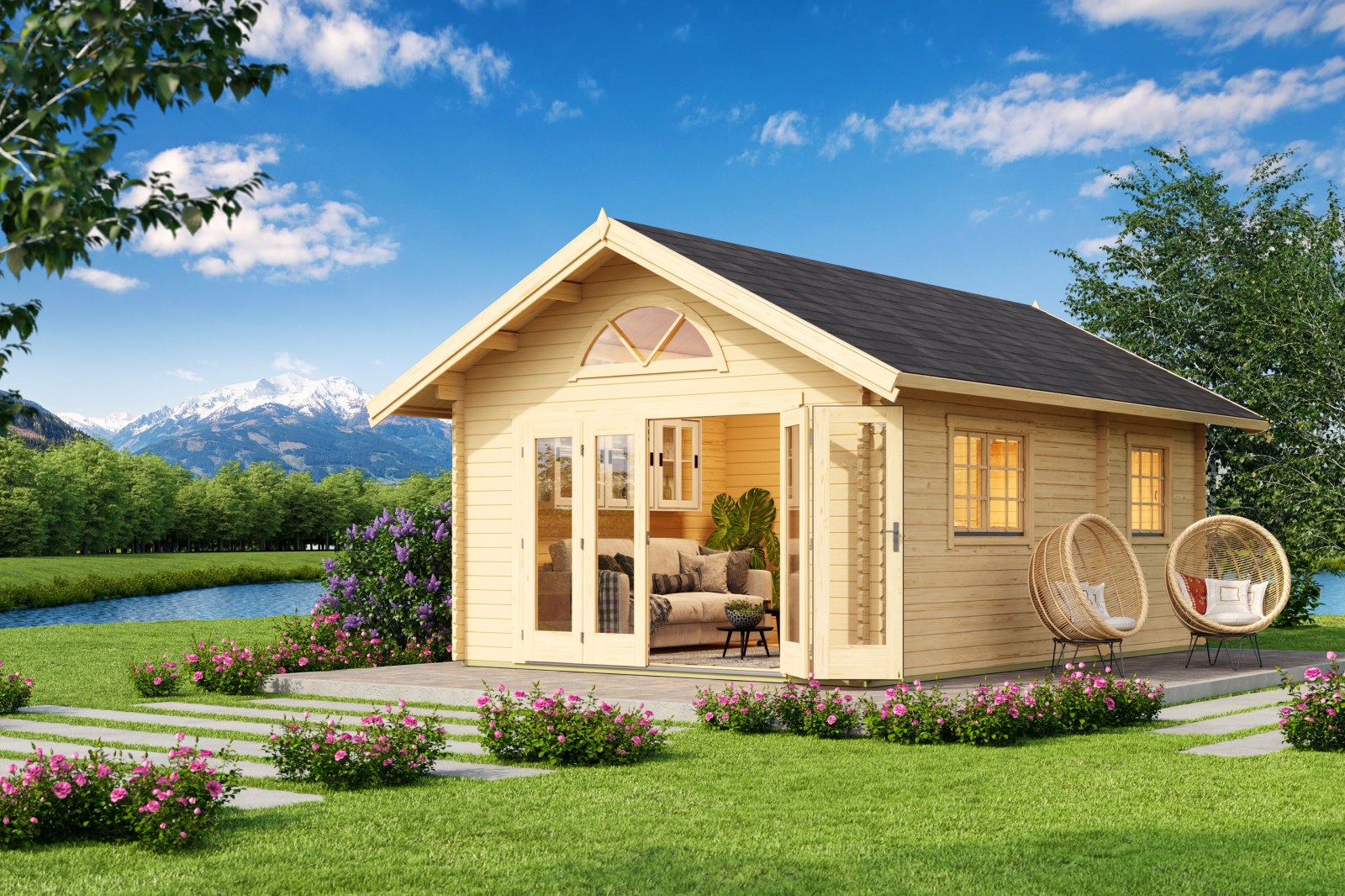 Gartenhaus CAROLINE 2.2 - natur - Fichte massiv - 390x575 cm