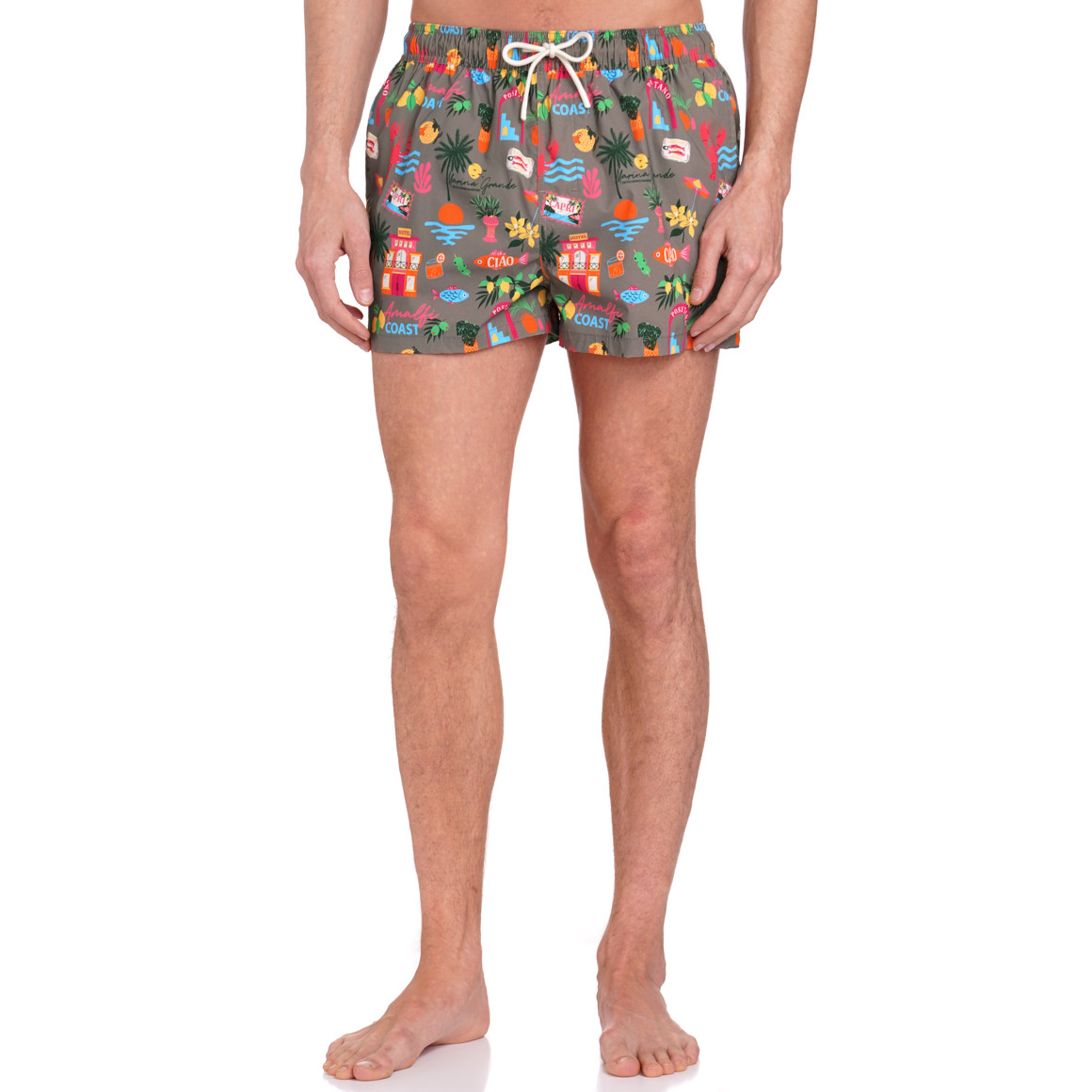 Jonas Nielsen Herren Badeshorts mit Allover-Muster dunkeloliv / bunt
