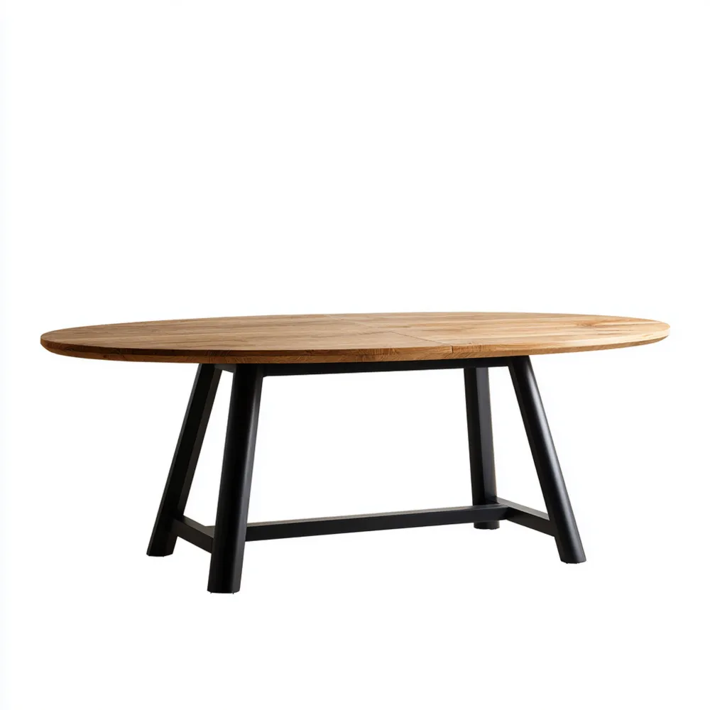 Esstisch Oval Massivholz 200x100x75 cm - Natur/Schwarz - Modernes Desi