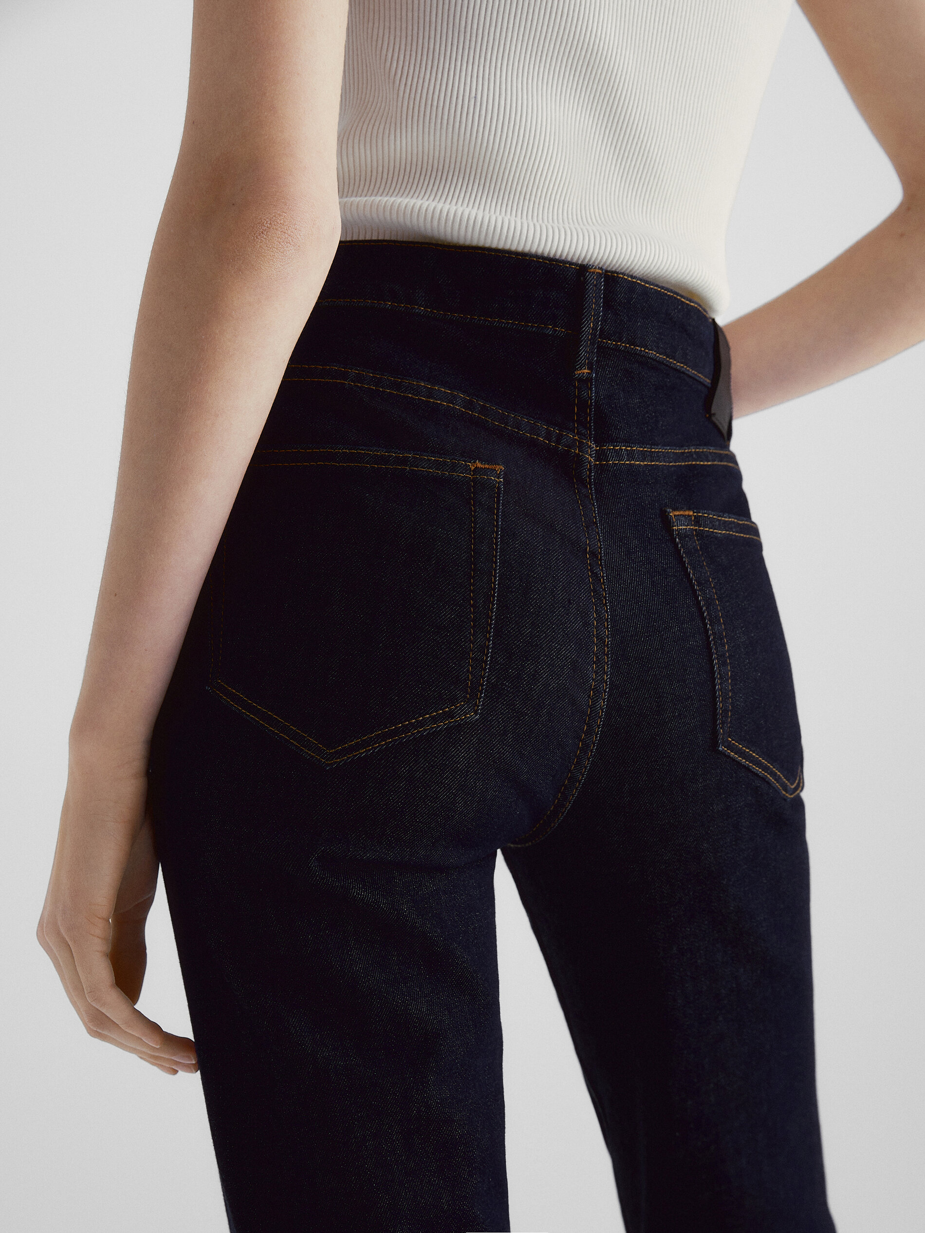 Calça cropped vaquero tiro medio slim - AZUL OSCURO