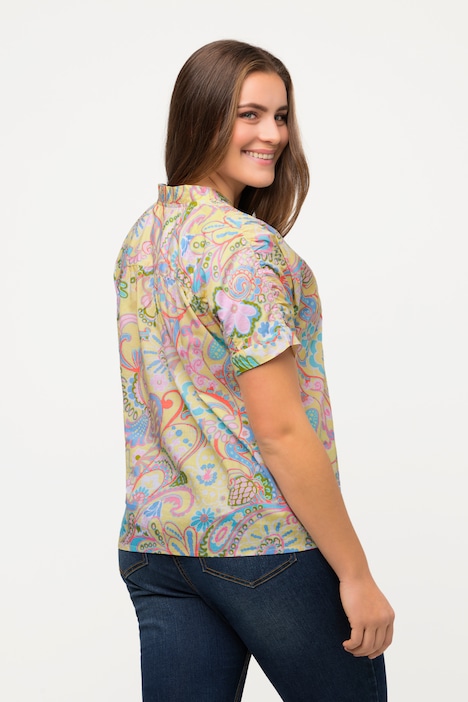 Bluse, floraler Druck, Oversized, V-Ausschnitt, Halbarm