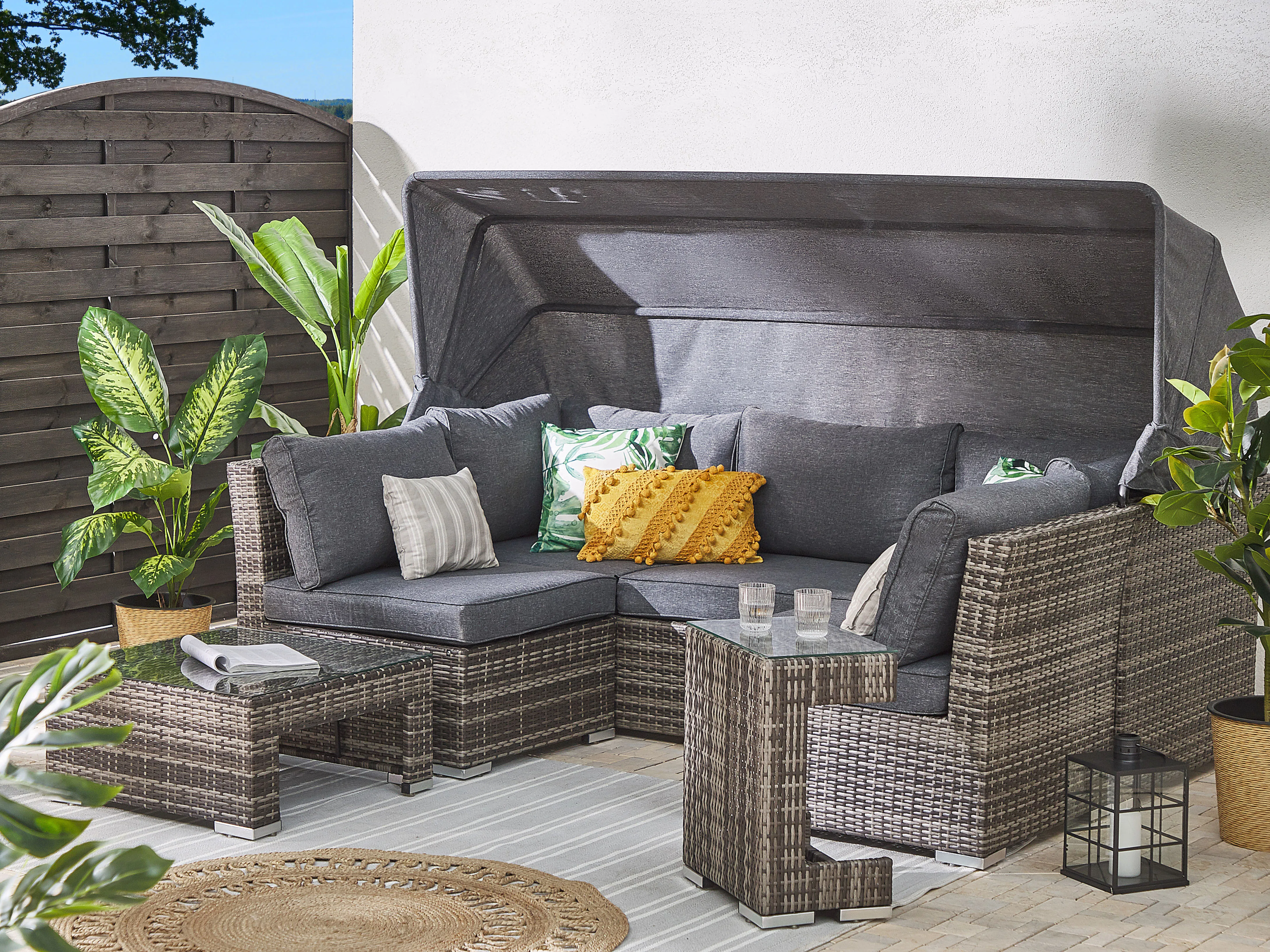 Loungeset met tafel 6-zits CORTE modulair PE rotan Donkerbruin