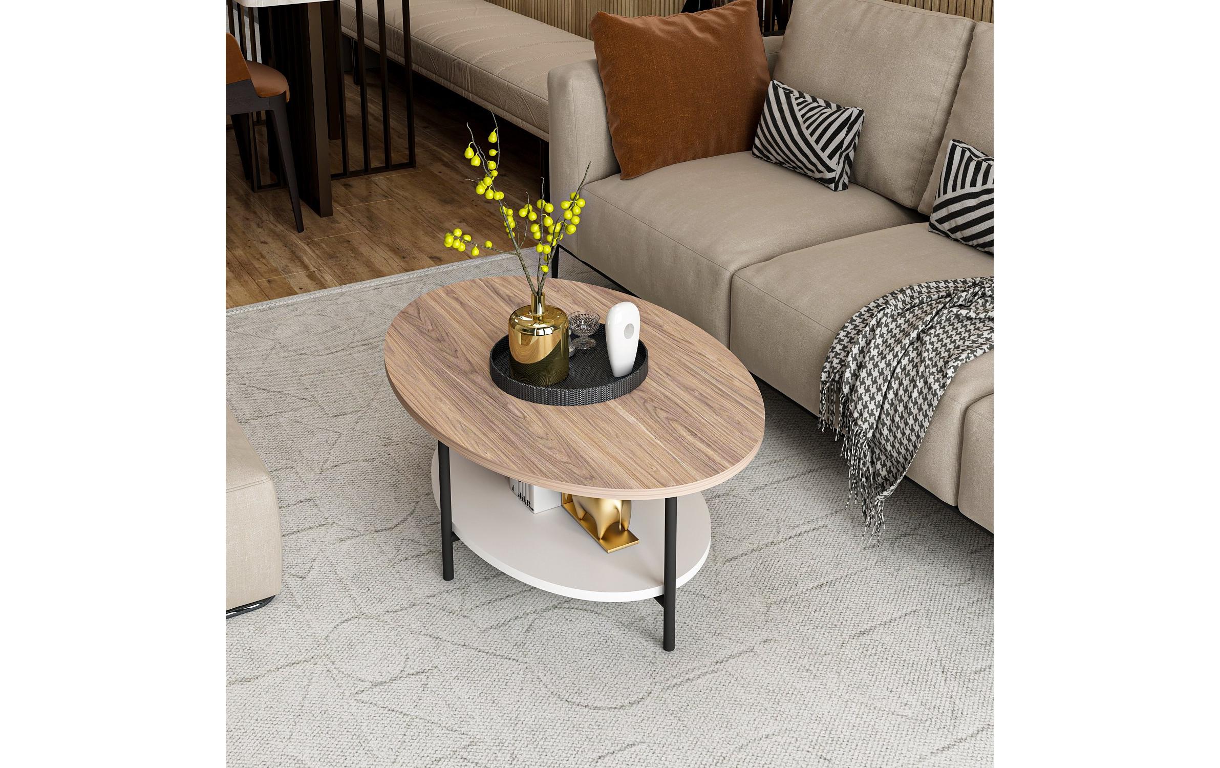 Couchtisch Elis 90 x 36 x 60 cm, Braun/Weiss<br>Beistelltisch