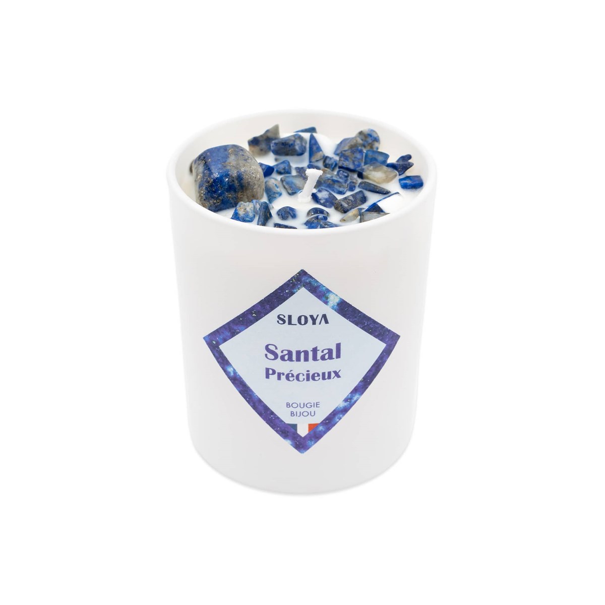 Bougie bijou pierres Lapis-lazuli - parfum Santal Précieux