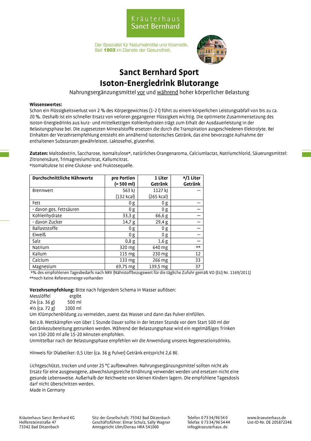 Sanct Bernhard Sport Isoton-Energiedrink Blutorange