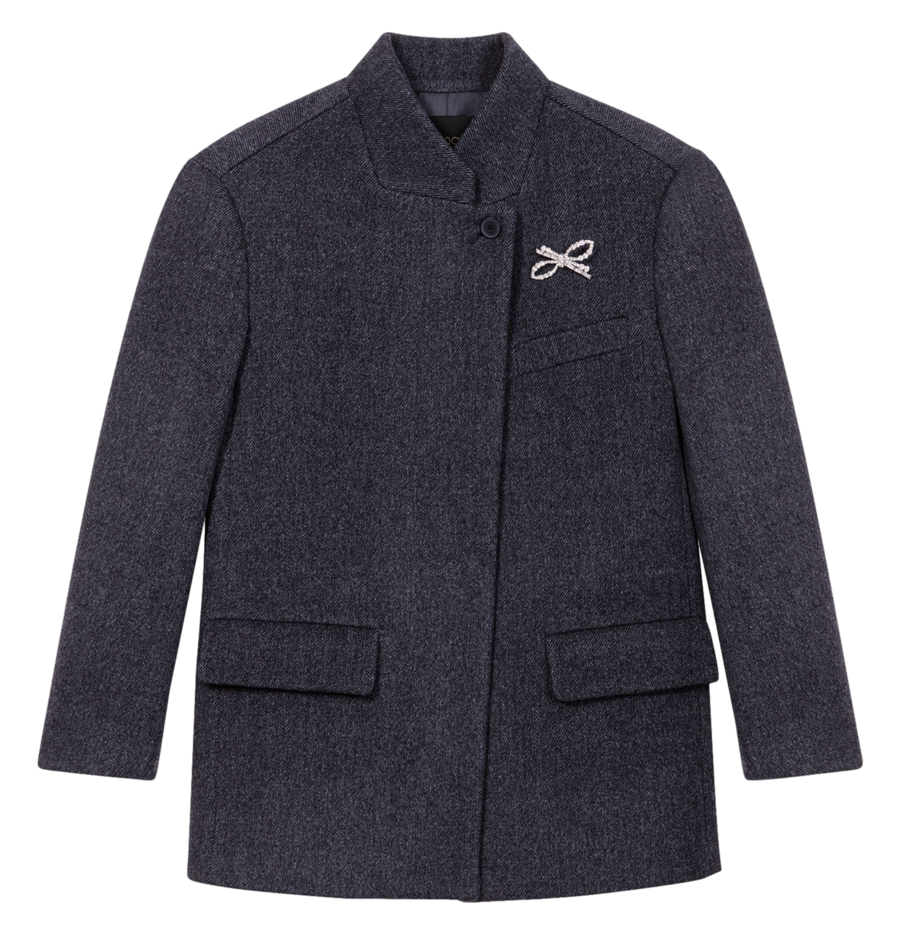 Manteau droit col montant en laine mélangée | Gris