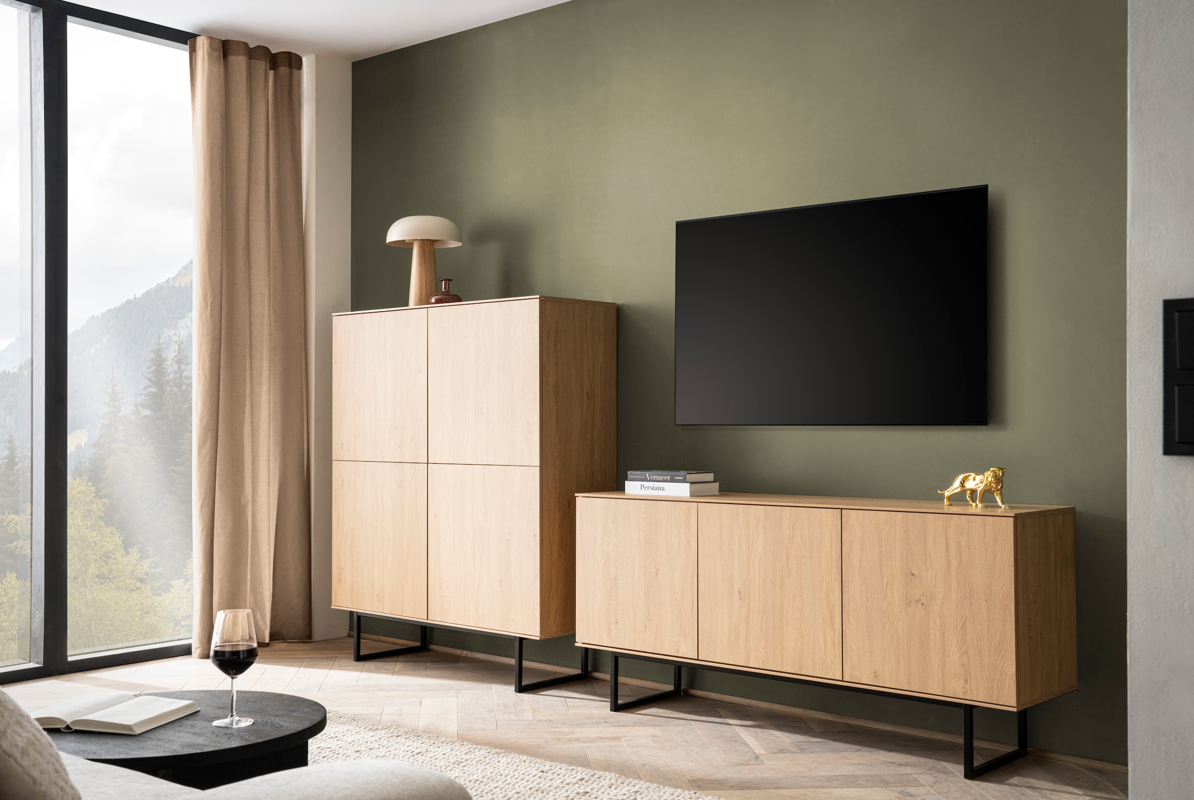 Home affaire Wohnwand »Lund, moderne Anbauwand, Wohnzimmer-Set in Stone Oak« 2 Stk. tlg.