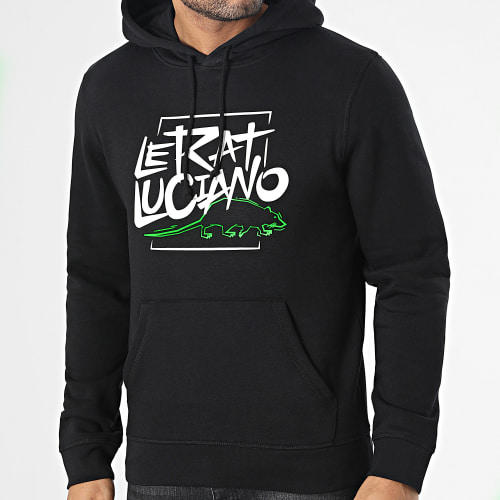 Sweat Capuche Logo Noir Blanc Vert Fluo