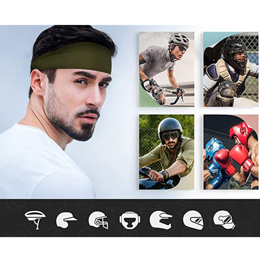 (4er Set) Unisex Fitness Stirnband Elastisches Sport Schweissband (One-Size) - Schwarz / Grün / Grau / Blau