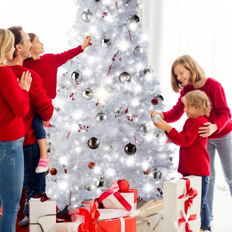 tectake Kunstkerstboom natuurgetrouw met metalen standaard wit, Wit