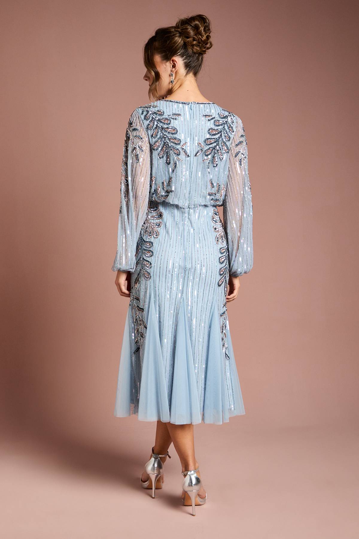 Coast Robe Midi à Manches Longues avec Appliqués Floraux Perlés