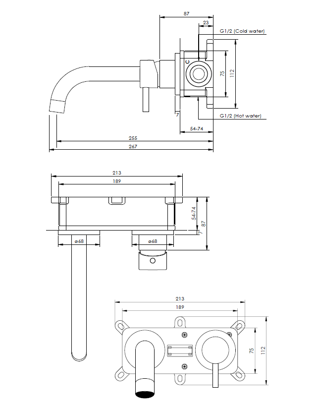 Brauer Gold Edition ColdStart wastafelkraan inbouw gebogen uitloop en rozetten model B1 geborsteld messing PVD
